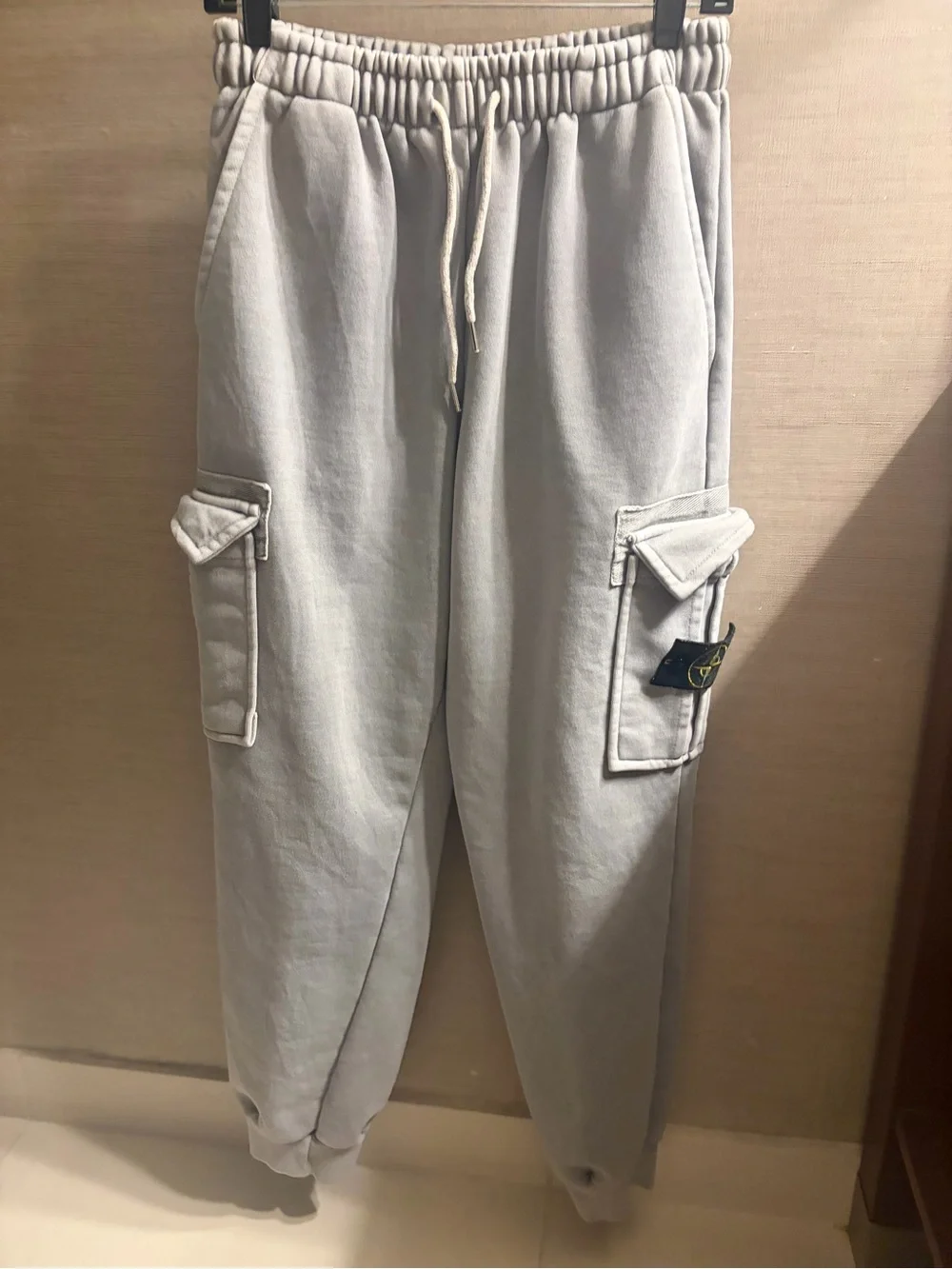 Stone Island Pale Gray Cargo Sweatpants with Patch